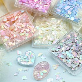 Resim 1 Kutu Işıltılı Aurora Deniz Kabuğu Dilimleri - İridiscent Epoksi Reçine Dolgu, 3g, Çok Renkli Düzensiz Kabuk Parçaları DIY El İşleri, Takı Yapımı & Dekoratif Projeler için, Kabuk Takı 