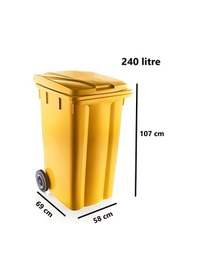 Resim Omnipazar Sy-6510 Tekerlekli Kapaklı Plastik Çöp Konteyneri 240 Lt Sarı Sarı 