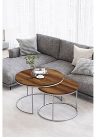 Resim Paris Orta Sehpa 2'li Gümüş Metal - Barok Tabla 