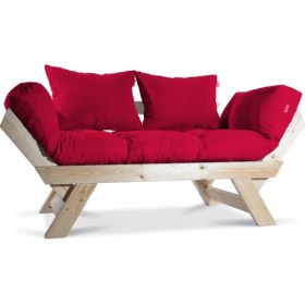 Resim Mobil Deco Kombin Wood Ahşap Iki Kişilik Koltuk Bahçe Koltuğu Yataklı Doğal Kırmızı 