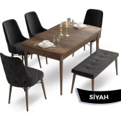 Resim Canisa Concept Ahu Serisi 80 x 132 cm Açılabilir Masa Barok Ahşap Desen Mutfak Masa Takımı 4 Sandalye 1 Bench 