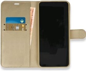 Resim Samsung Galaxy A20 Cüzdanlı Kapaklı Kılıf Kartlıklı Standlı Kopçalı Gold 