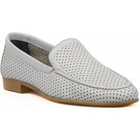 Resim Lazer Delikli Loafer Kadın Ayakkabı Gri Deri 