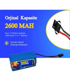 Resim Dser 22T Robot Süpürge 2600 mAh 14.4 V Batarya - Orjinal Uyumlu Uzun Ömürlü, Yüksek Performans Pil 