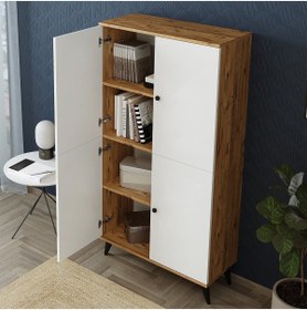 Resim ROOMART RETRA 4 KAPAKLI ÇOK AMAÇLI DOLAP , KİLER DOLABI , KİTAPLIK ATLANTİK ÇAM-MAT BEYAZ 