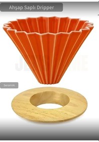 Resim Ahşap Kahve Demleme Standı Dripper Turuncu 