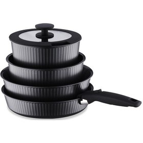 Resim Korkmaz Nova Pratika 8 Parça Siyah Tencere Seti A2792 Gri 