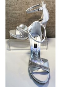 Resim Monarosa 233 Kadın Taşlı Platform Abiye Ayakkabı Gümüş Saten 
