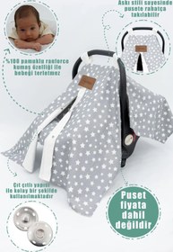Resim Mordesign Bebek Puset Örtüsü, Askı Stil Stars Desen, Gri Renk 