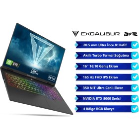 Resim CASPER Excalibur G915 i7-13620H 16GB 1TB 8GB RTX5060 165Hz 16" W11H Gaming Laptop G915.1362-BF60A-C 