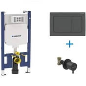 Resim Geberit Alpha Duofix Gömme Rezervuar Seti + Mat Siyah Kapak 