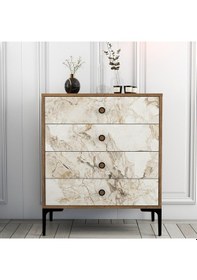 Resim Lizbon 4 Çekmece Şifonyer - Ceviz - Beyaz Mermer 