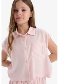 Resim DeFacto Kız Çocuk Cropped Fit Pamuklu Kısa Kollu Gömlek D7644A825SMPN638 