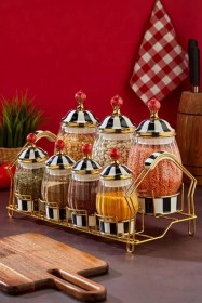 Resim Cooker Siyah-beyaz Kapaklı Porselen Baharat Seti 7'li Çok Renkli 