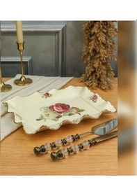 Resim Roykıng Rose Dikdörtgen Sunum Tabağı 31 Cm Krem 