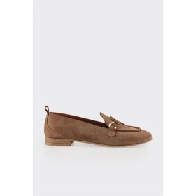 Resim Elle Kahve Deri Kadın Loafer Düz Taban Hakiki Deri Slip-on Günlük Kullanım İçin 