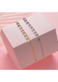 Resim Queen Silver Jewelry 925 Ayar Gümüş Mavi Renk Geçişli Top Zincirli Bileklik Altın 