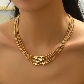 Resim Kadınlar için Şık Çok Katmanlı Altın Tonlu Kalp Kolye - Geometrik Örgülü Zincirli ve Kalpli Pandantifler, Günlük Kullanım & Partiler İçin Çok Yönlü, Yıl Boyu Takı Hediyesi, Kalp Pandantifli Kolye, Parti Aksesuarı, Sofistike Tasarım, Moda İfadesi, Şık İşçilik, Vurgulu Parça, Hediye Alıcıları 