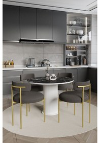 Resim Avvio Elizya Ptt Lake Mdf Ayak 4'lü Teddy Sandalye 90x90 Masa Sandalye Takımı Sandalye Bukle Kumaş Siyah Mermer 