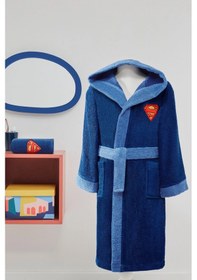 Resim Özdilek Superman Hero Nakışlı Lisanslı Kapüşonlu Çocuk Bornozu 9/10 Yaş Lacivert 