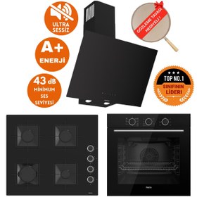 Resim Ferre FryArt&SilentArt Verona Sessiz Yeni Seri Siyah Ankastre Set ( D077-SA + QXE62CS + SS205) 