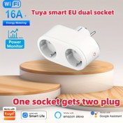 Resim Tuya Akıllı AB Çift Priz Güç Şeridi, Enerji Ölçümü ile, 16A, 2-Priz Tasarımı, Wi-Fi Etkin, Alexa ve Google Asistan ile Uyumlu, Ev Otomasyonu ve Surround Sound Sistemleri için İdeal, Ev için Akıllı Priz, Surround Sound Sistemi Aksesuarı, Modern Ev Dekoru, Dayanıklı Yapı 
