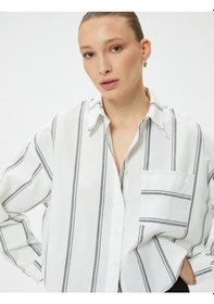 Resim Koton Uzun Kollu Gömlek Cepli Düğmeli Siyah Çizgili 4sak60341uw Siyah 