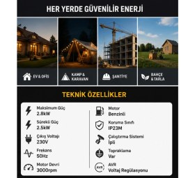 Resim Full FGL3500L 2.8kw Benzinli Jeneratör Avr Destekli 230V 