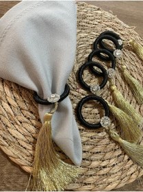 Resim PiyaCraft Siyah Gold Püsküllü Peçete Yüzüğü 6'lı 