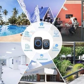 Resim CetKing Kablosuz Kapı Zili 2 Buton 1 Alıcı LED Işıklı 300 Metre Mesafe 60 Melodi Ev Ofis Depo 