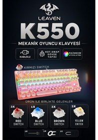 Resim K550 Red Switch Mekanik Oyuncu Klavyesi-hot-swap-rainbow Rgb-3 Adet Yedek Switch 