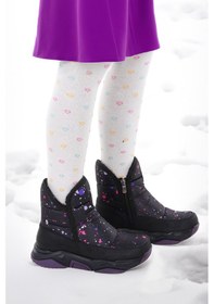 Resim Kiko Kids Rocco Fermuarlı Kız Çocuk Kar Botu Siyah - Mor Siyah - Mor 