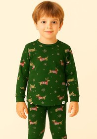 Resim Katia & Bony Çocuk Yılbaşı Temalı Pijama Takımı Yeşil - 8-9 Yaş 
