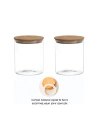 Resim 12 Adet Vakumlu Bambu Kapaklı Borosilikat Baharatlık, Saklama Kabı, Çerezlik 200 Ml Jarpot Şeffaf 