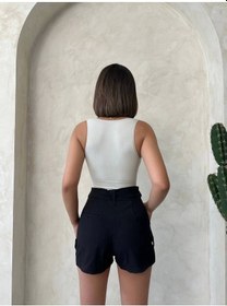 Resim Biçomi Kemer Detaylı Gabardin Şort Siyah S25289 Siyah 