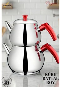 Resim Küre Battal Boy Bakalit Kulplu Çaydanlık Takımı-elma Şekeri Kırmızı 