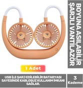 Resim Carlburn Premium Sessiz Sarı Eller Serbest Boyuna Asılabilir Şarjlı 3 Kademeli Vantilatör Klima Soğutucu Fan 