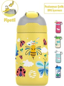 Resim Vagonlife Çocuk 350 ML Pipetli Çelik Matara Paslanmaz Çelik Termos 5 Farklı Renk 2055-350ML 