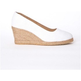 Resim Star Tombis Gerçek Elişi Beyaz Keten Espadril Dolgu Topuk Handmade Beyaz 