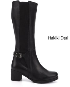 Resim GÖNDERİ(R) Kadın / Kız Siyah Fermuarlı Kalın Topuklu Hakiki Deri Çizme 
