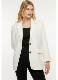 Resim Ekru Kadın Düğmeli Blazer Ceket 001 
