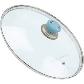 Resim İcanpares Tencere Sahan Tava Cam Kapağı Buhar Delikli Kapak 24 cm ve Açık Mavi Tutma Tepesi 