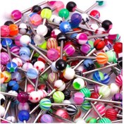 Resim Gajeena "30 Adet Paslanmaz Çelik Alerji Önleyici Renkli Dil Piercing Takısı - Şık Ve Özel Tasarım" 