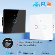 Resim Wi-Fi Dokunmatik Duvar Anahtarı Akıllı Dokunma Algılama Temperli Cam Paneli, AB Standartı 86mm Boyutu Gömme Montaj Lamba Güç Kontrol Cihazı Mobil Uygulamalı Uzaktan Kumanda LED Arka Işık Beyaz Siyah Ev Dekorasyonu Devre Yenilemesi İçin Uygun 1/2/3 Grup 