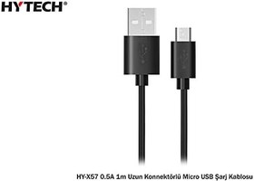 Resim Hytech HY-X57 0.5A Poşet 1m Uzun Konnektörlü Siyah Micro USB Şarj Kablosu 