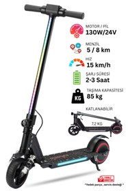 Resim Sportaj Elektrikli Çocuk Scooter - Çift Frenli Katlanabilir - LED Işıklı - Ön Çift Süspansiyonlu 8+ 