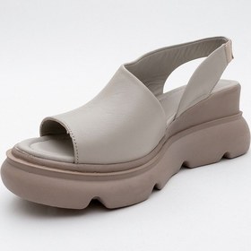 Resim Luvi Shoes Agusto Taş Cilt Hakiki Deri Kadın Dolgu Topuk Sandalet Taş Rengi Taş 