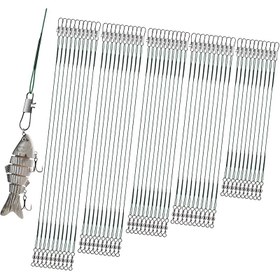 Resim 50 adet Paslanmaz Çelik Balıkçı Liderleri ile Dönüşler Snap Bağlantı Kiti Yüksek Güçlü Balık Döngüsü Tel Liderleri Balıkçılık Tuzlu Su 10.16/15.24/20.32/25.4/30.48cm Balıkçılık Tel Lideri Dizisi için Yem Yumurta Aleti saç tokası 