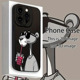 Resim Gri ve pembe panter tasarımına sahip, UV baskı ile 360 derece tam koruma sağlayan mat telefon kılıfı. 16, 11, 12, 13, 14, 15 Pro Max, XR, X/XS, 7, 8 Plus, SE ve Mini dahil çeşitli iPhone modelleri için uygundur. 