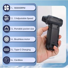 Resim Willowhaven Elegant Black 180.000 Rpm Turbo El Tipi Fan Toz Temizlik Kamp Hediyesi 